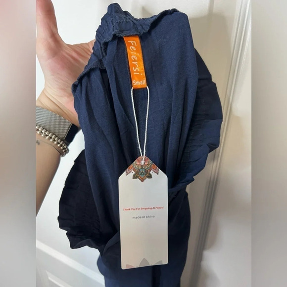 NWT | Navy Wide Leg Paper Bag Pants | Size  S [31] - Picture 6 of 7